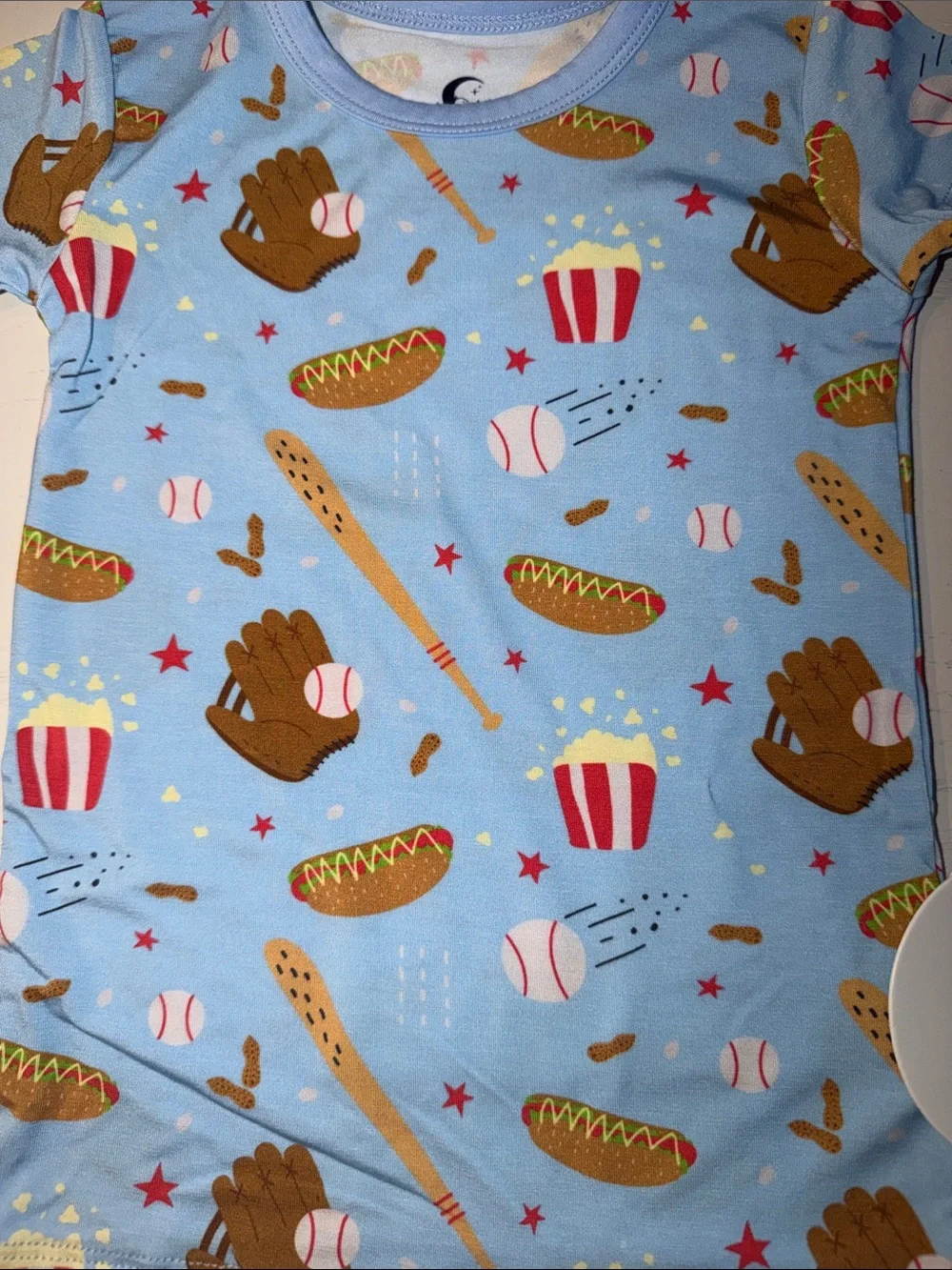 Ducky Dreams Blue Baseball & Snack Print Bamboo Pajama Set 3T 4T 5T